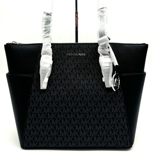 Michael Kors Large Charlotte TZ Tote Bag Black Signature - Picture 1 of 10